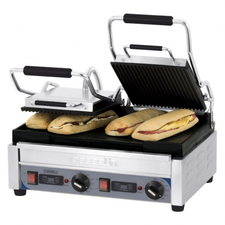 Grade A - Grill Panini double Premium Rainurée - Lisse avec minuteur